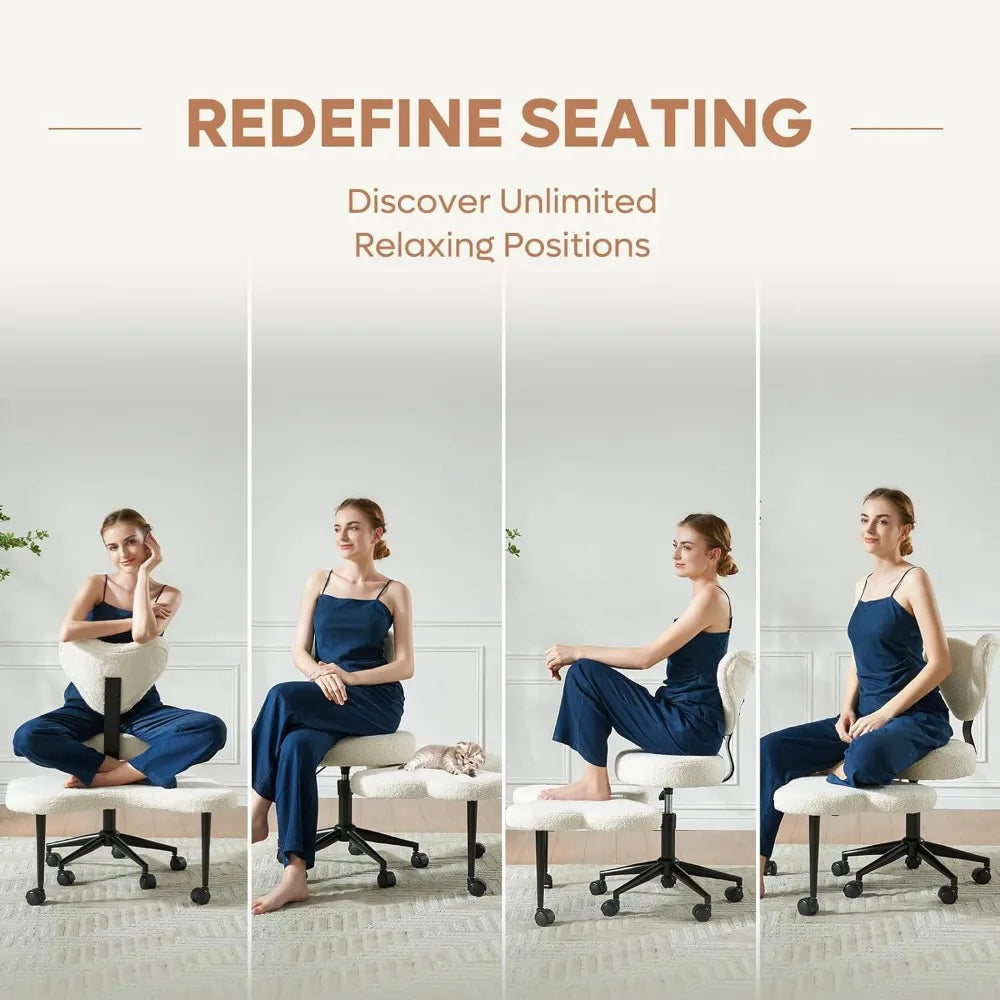 Ergonomic Cross Legged Chair, 360° Swivel Meditation Chair with Wheels, Height Adjustable Seat for ADHD, Strong Lumbar Support,