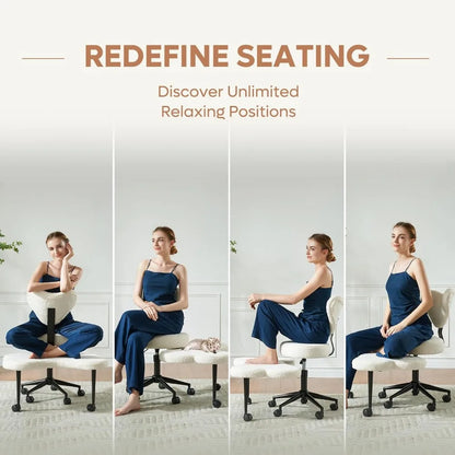 Ergonomic Cross Legged Chair, 360° Swivel Meditation Chair with Wheels, Height Adjustable Seat for ADHD, Strong Lumbar Support,