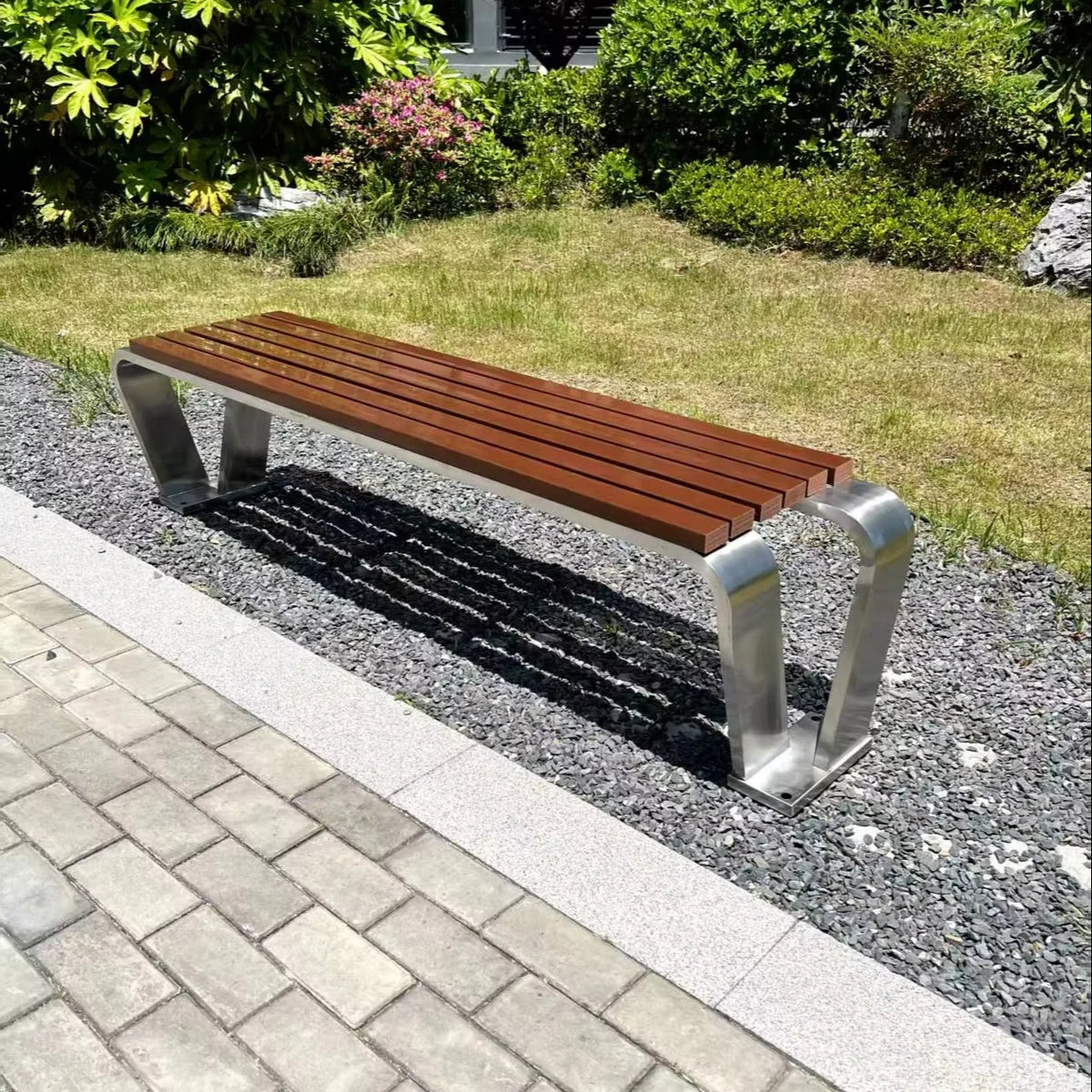 Banc de jardin extérieur 4 places en bois massif, moderne et élégant, pour meubles de parc ou de rue, chaise de Patio élégante