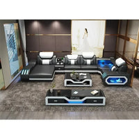 Modern LED Lighted Sofa Set with Recliner, Adjustable Headrest & Console | Luxury Leather Sectional Couch | Futuristic Furniture