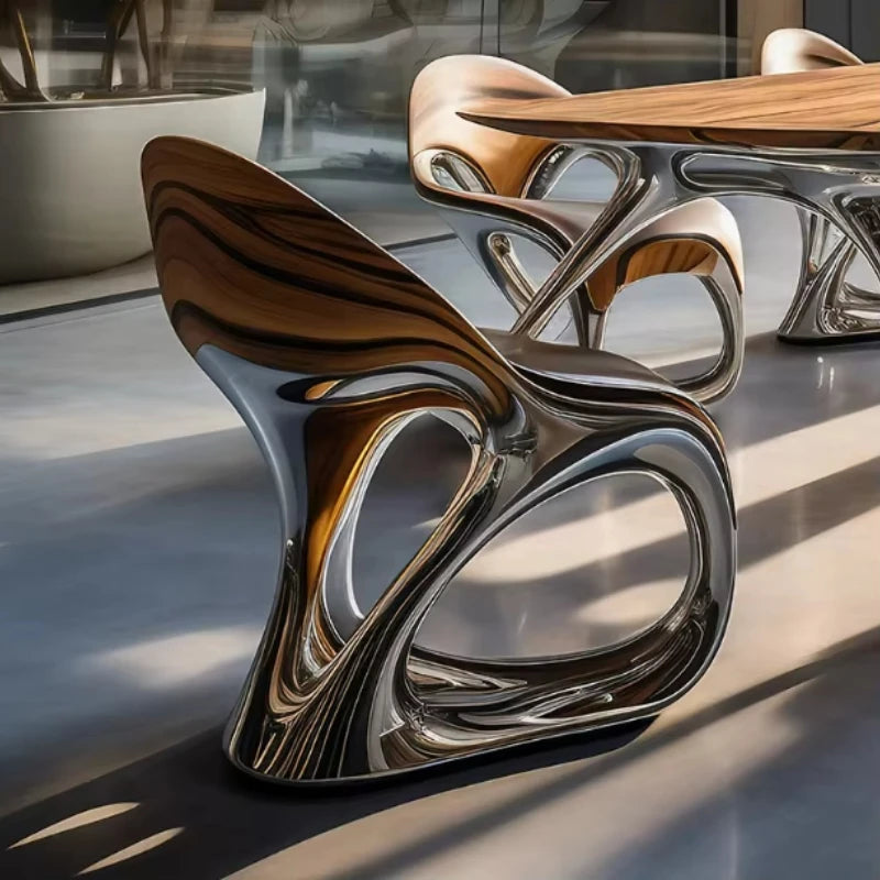 Luxury dining chair set modern art design, unique electroplating, suitable for living room furniture,