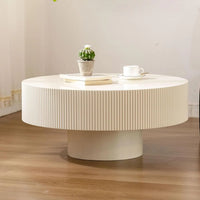 Round Coffee Table, Handcrafted Fluted Drum Coffee Tables Modern Wood Coffee Table Circle Drum Center Table For Living Room