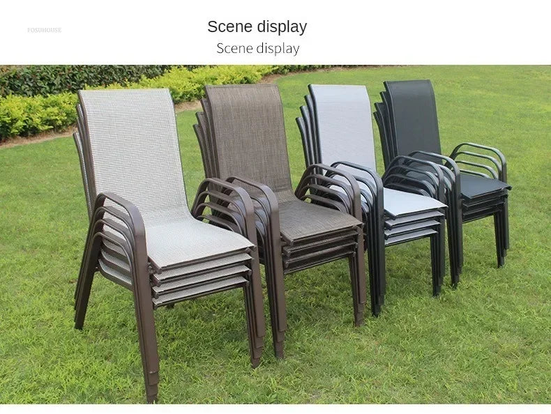 Outdoor Beach Chairs Outdoor Courtyard Balcony Waterproof and Sunscreen Iron Chair Home Leisure Back Armchairs Outdoor Furniture