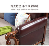 American pastoral all-solid wood sofa, European living room leather sofa, small household, coffee table type, combined light