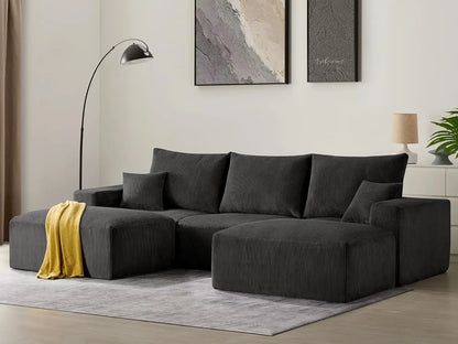 Sectional Cloud Boneless Sofa Couches for Living Room-113'' 3 Seater U-Shaped Modern Lounge Couch-No Assembly Modular Corduroy