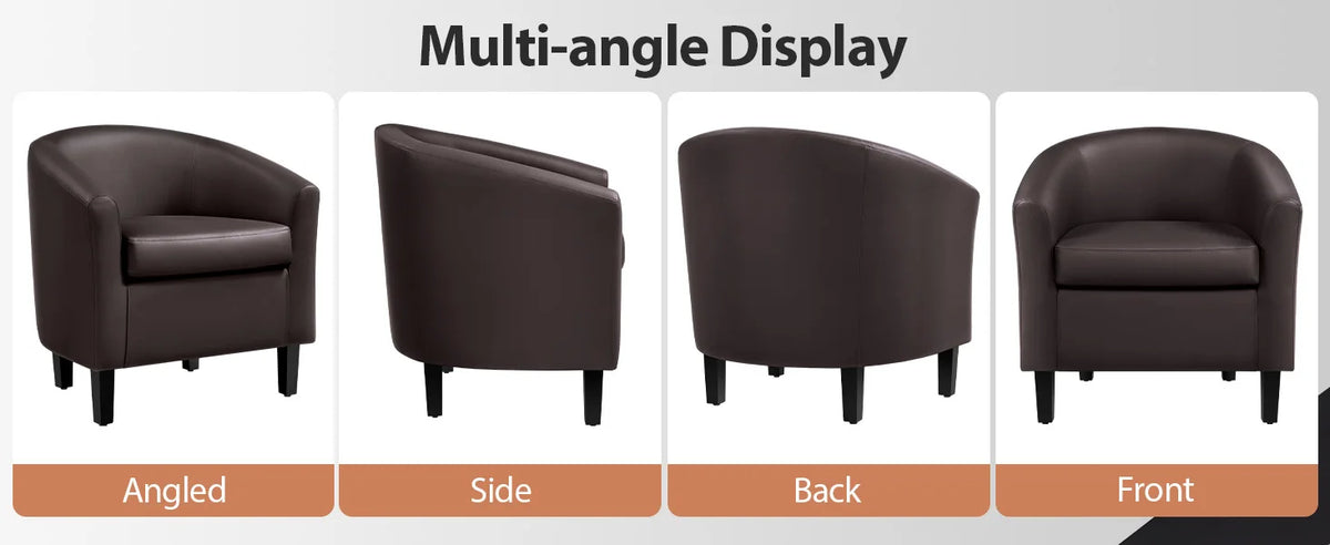 Leather Club Chair, Faux Leather Accent Chair, Modern Living Room Armchair with Wood Legs and Padded Seat for Bedroom Reception