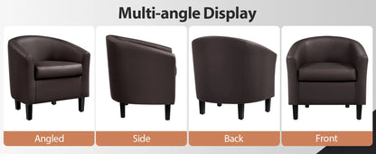 Leather Club Chair, Faux Leather Accent Chair, Modern Living Room Armchair with Wood Legs and Padded Seat for Bedroom Reception