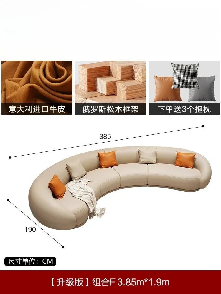 Curved Luxury Couches Unique Vintage Comfortable Italian Modern Puffs Sofa Leather Solid Wood Divano Letto Living Room Furniture
