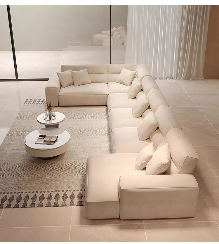 Large flat floor straight corner combination sofa Modern simple large apartment villa living room hotel matte fabric sofa