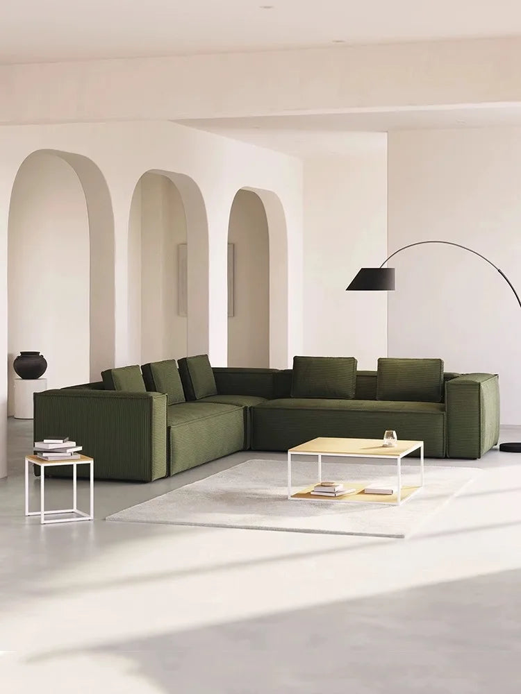 Retro corduroy tofu sofa straight row small apartment living room corner combination fabric small sofa