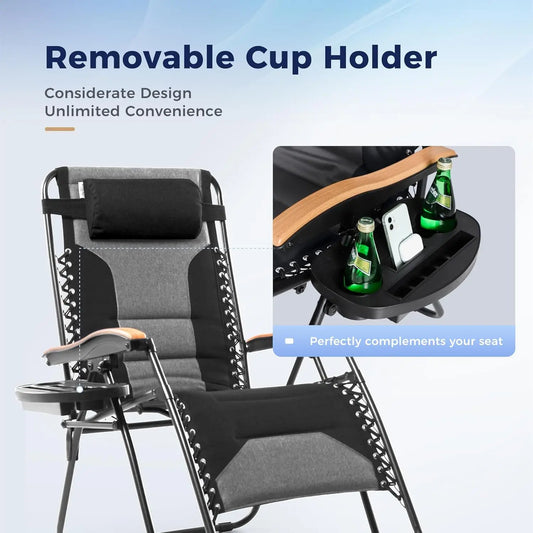 Oversized XXL Padded Zero Gravity Lounge Chair 30" Wide Seat Anti Gravity Lawn Chair Foldable Recliner Outdoor Camp Chair·New
