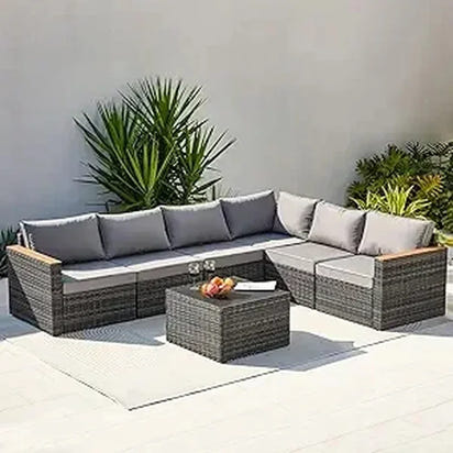 Outdoor PatioLix Conversation Set 6 Pieces Sectional Sofa Chair with Ottoman