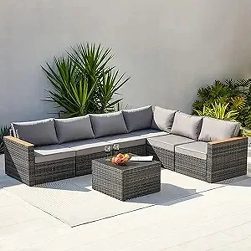 Outdoor PatioLix Conversation Set 6 Pieces Sectional Sofa Chair with Ottoman