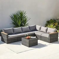 Outdoor PatioLix Conversation Set 6 Pieces Sectional Sofa Chair with Ottoman