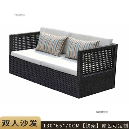 Nordic Outdoor Sofas Courtyard Villa Sun Room PE Rattan Chairs Single Double Terrace Sofa Waterproof Sunscreen Outdoor Furniture