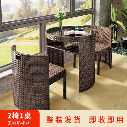 Balcony rattan chair three-piece outdoor courtyard combination small table and chair casual coffee table outdoor terrace rattan