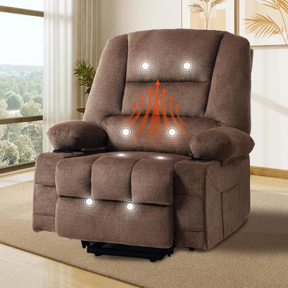 Manual Recliner Massage Heat Breathable Fabric 2 Cup Holders Side Pockets Overstuffed Living Room Brown Customized