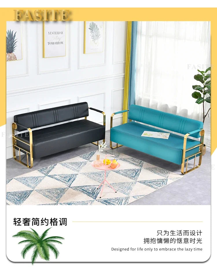 Same light luxury lounge chair, hair salon, nail salon, light luxury stainless steel sofa , lounge area