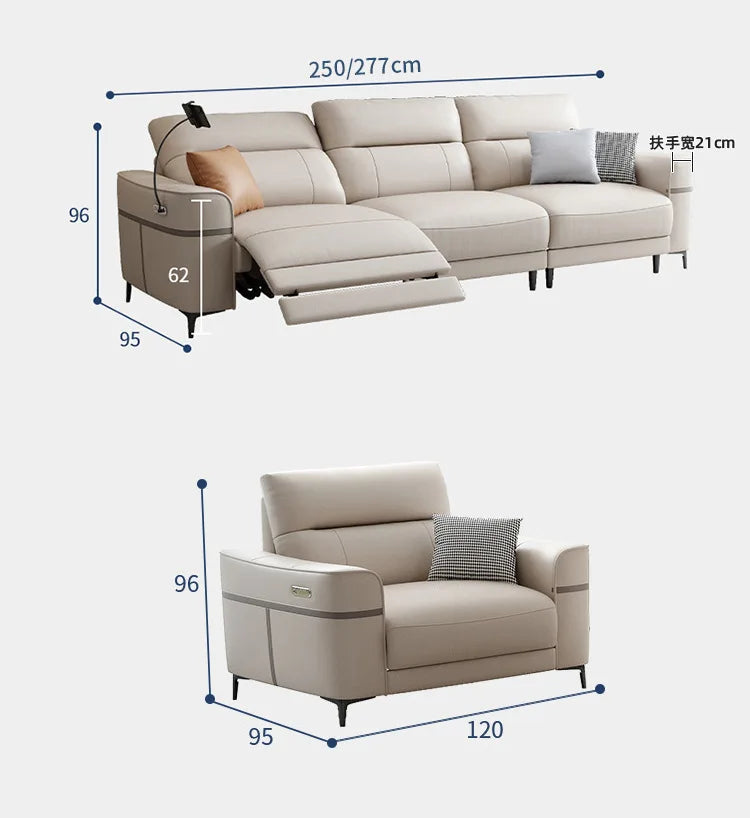 Leather electric sofa function zero wall sofa living room first layer cowhide size apartment adjustable straight row sofa