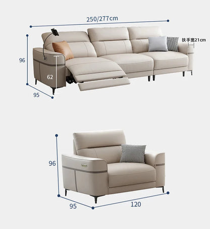 Leather electric sofa function zero wall sofa living room first layer cowhide size apartment adjustable straight row sofa