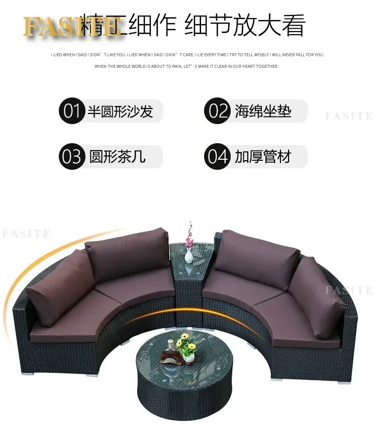 Outdoor round rattan sofa combination garden courtyard