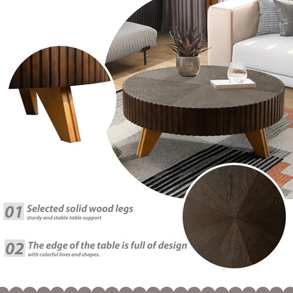 Modern Rustic Walnut Coffee Table - Space-Saving Pedestal Design for Contemporary Living Rooms