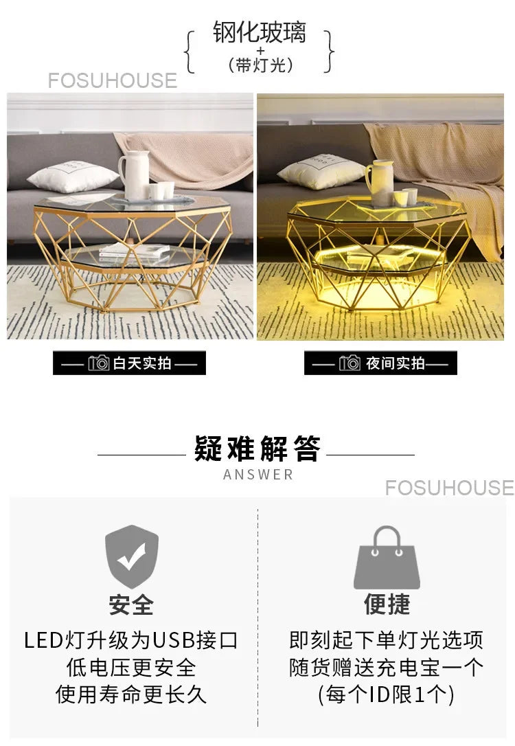 Nordic Glass Living Room Coffee Tables Light Luxury Modern Toughened Glass Bedroom Corner Table Iron Coffee Table Home Furniture