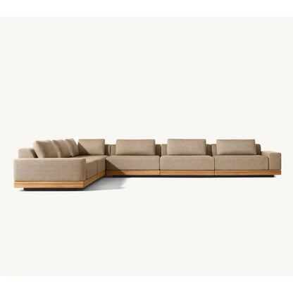 Modern Luxury All Weather Patio Garden Hotel Pool Sofa Set Outdoor Leisure Solid Wood Furniture Teak Modular Sofa L-Sectional