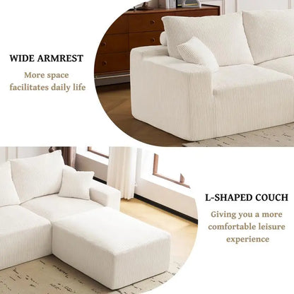 110 Inch L-Shaped Sectional Sofa, Full-Compression 3-Seat Cloud Couch with Chaise, No Assembly Needed Modular Sofa for Living