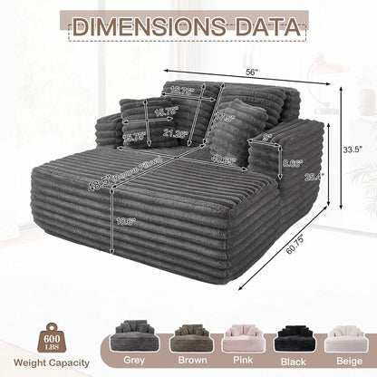 [Limited Stock!]56"W Oversized Chaise Lounge Chair Indoor,Plush Faux Fur Sleeper Sofa Couch Bed with Pillows&Wide Armrest,Fluffy