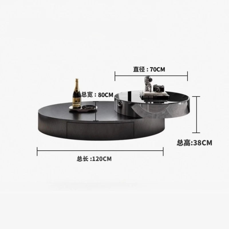 Italian Luxury Oval Coffee Tables Modern Minimalist Rotatable Center Coffee Table Set Stainless Steel Living Room Furniture FYCT