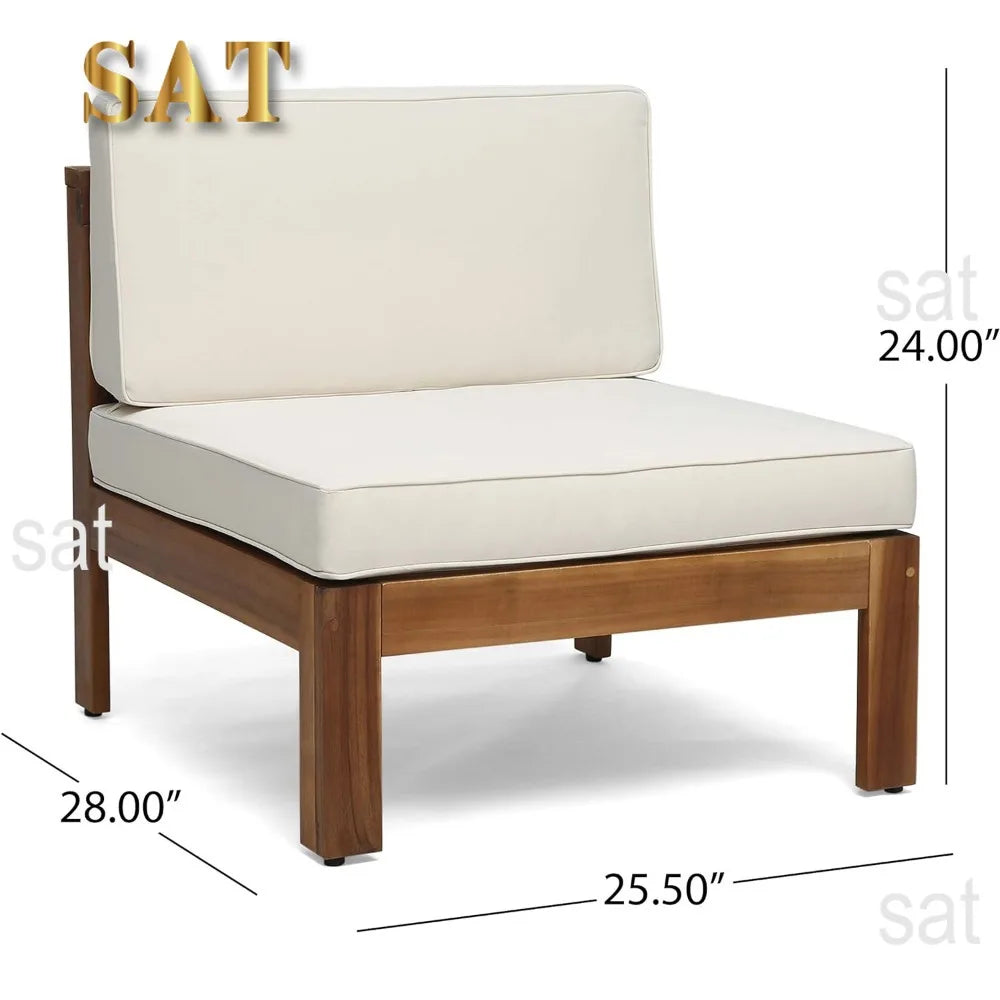 L # Alice Outdoor 5 Piece Acacia Wood Sofa Set, Teak Finish, Beige