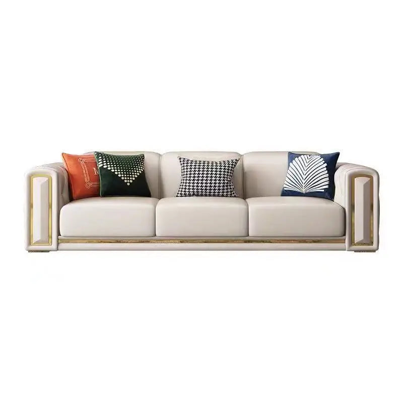 Italian light luxury sofa living room leather sofa first layer cowhide buckle design luxury combination sofa size apartment