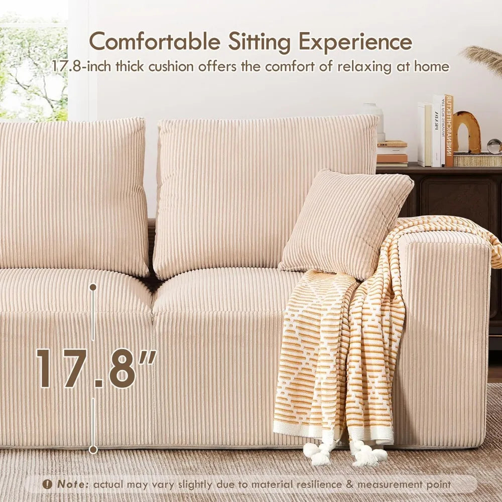 Modern Oversized L-Shape Corduroy Sectional Sofa with Comfort Height and Neck Pillow for Living Room
