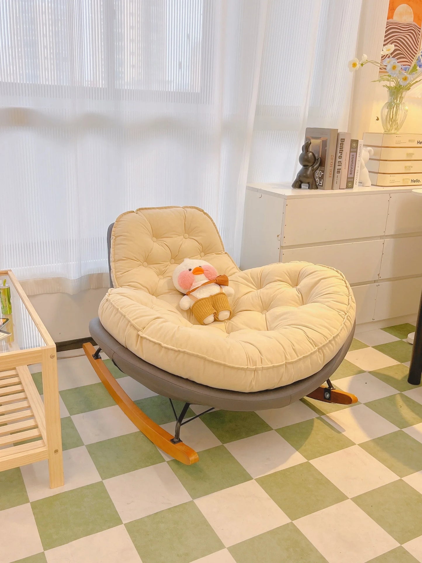 Elegant Nordic Rocking Chair for Living Room Single Penguin Chair Cozy Lazy Sofa Stylish Lounge Chair for Balcony and Patio