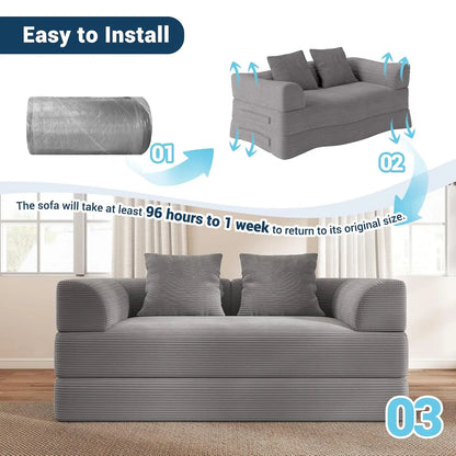 Cloud Boneless Convertible Floor Sofa Bed, 70" 4-in-1 Foldable Compressed Loveseat Lounge Sleeper 2 Seater Couches,, Customized