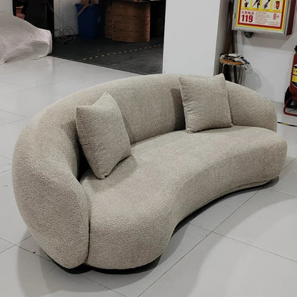 A Modern Furniture Comfort White Half Moon Round Couch Living Room Lounge Couches 3 Seater Velvet Fabric Curved Sofa for Home