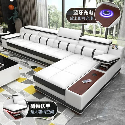 Genuine leather sofa massage seat, cowhide multifunctional living room furniture, leather art storage, sofa combination