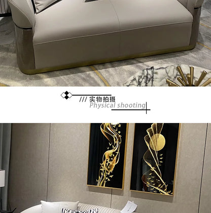 pg55Italian Style Light Luxury Genuine Leather Sofa Villa Living Room Large and Small Suite Combination