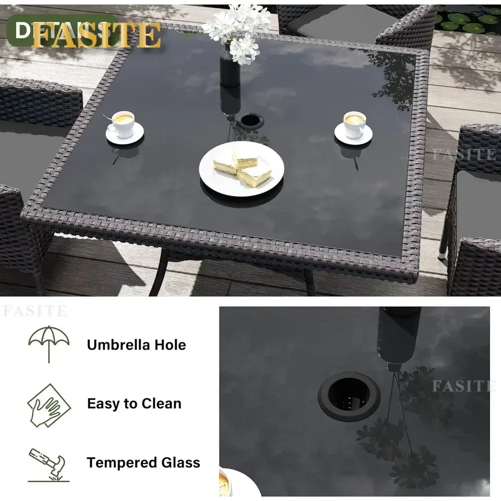 Terrace Furniture Set, Including 8 Cushioned Chairs and 2 Square Tables with Umbrella Shaped Hollow Grey Outdoor Chairs