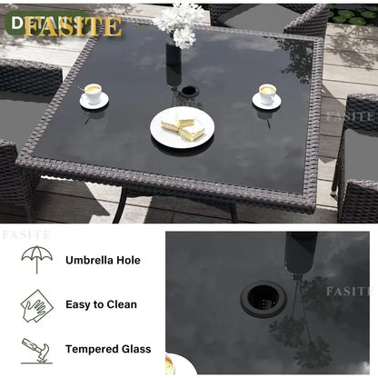 Terrace Furniture Set, Including 8 Cushioned Chairs and 2 Square Tables with Umbrella Shaped Hollow Grey Outdoor Chairs