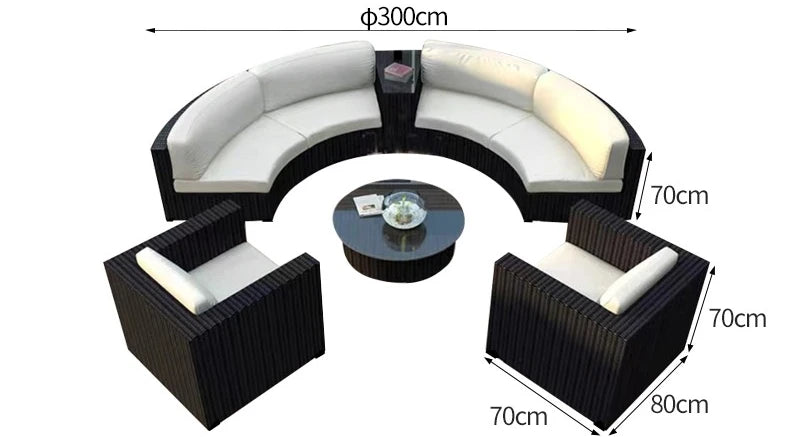 Outdoor sofa combination garden terrace leisure rattan circular courtyard outdoor open-air rattan chair sun room rattan sofa