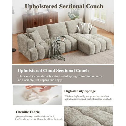 108" Boneless Cloud Modular Sectional Couch for Living Room, L Shaped Sofa with Chaise | Chenille Fabric Compressed Foam Sofa