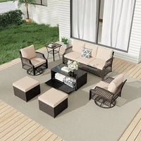 7-Piece Outdoor Patio Furniture Set with Wicker Swivel Chairs, Ottomans, and Storage Coffee Table