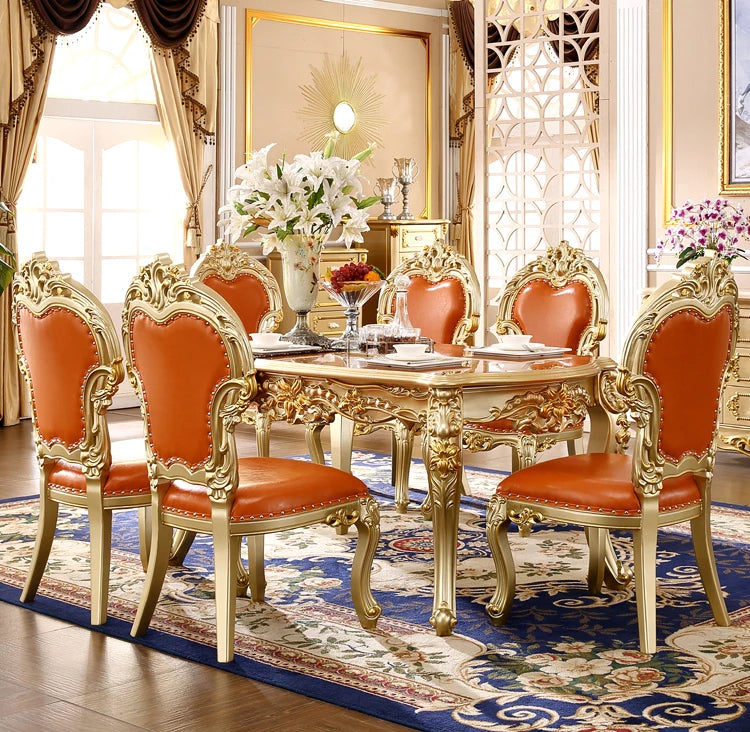 European dining table, all solid wood oval square table, champagne gold, square dining table