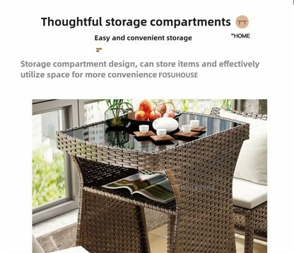 Outdoor Leisure Storage Rattan Tables and Chairs Outdoor Table and Chairs Rattan Chairs Three-piece Set Balcony Coffee Tables