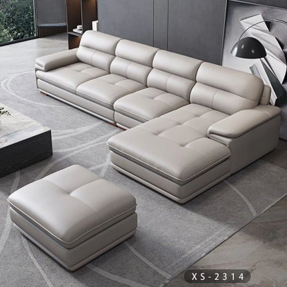 Modern minimalist leather sofa sized apartment living room three or four person cowhide sofa