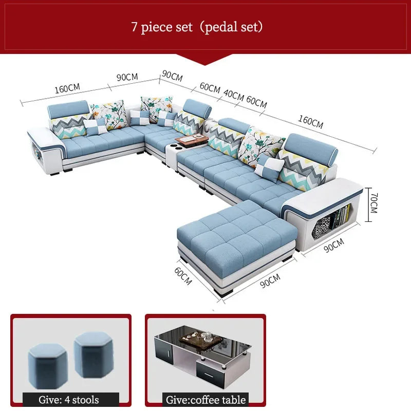For living room minimalist modern large unit furniture set combination cotton and linen 2024 new technology fabric sofa