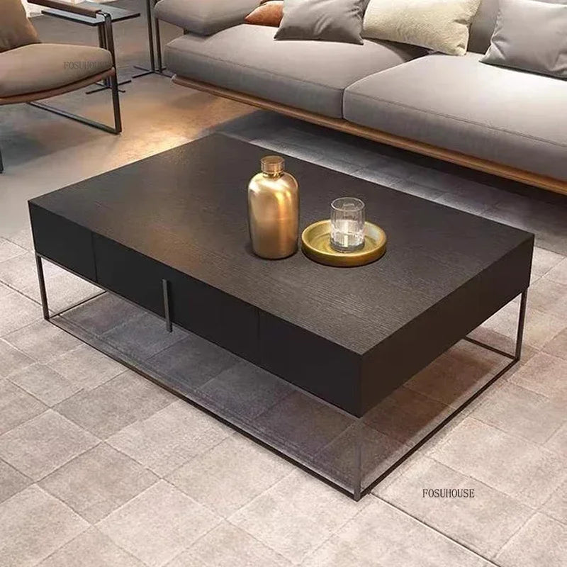 Modern Creative Coffee Tables for Living Room Square Solid Wood with Drawer Side Table Light Luxury Designer Table for Office J