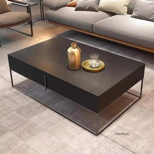 Modern Creative Coffee Tables for Living Room Square Solid Wood with Drawer Side Table Light Luxury Designer Table for Office J